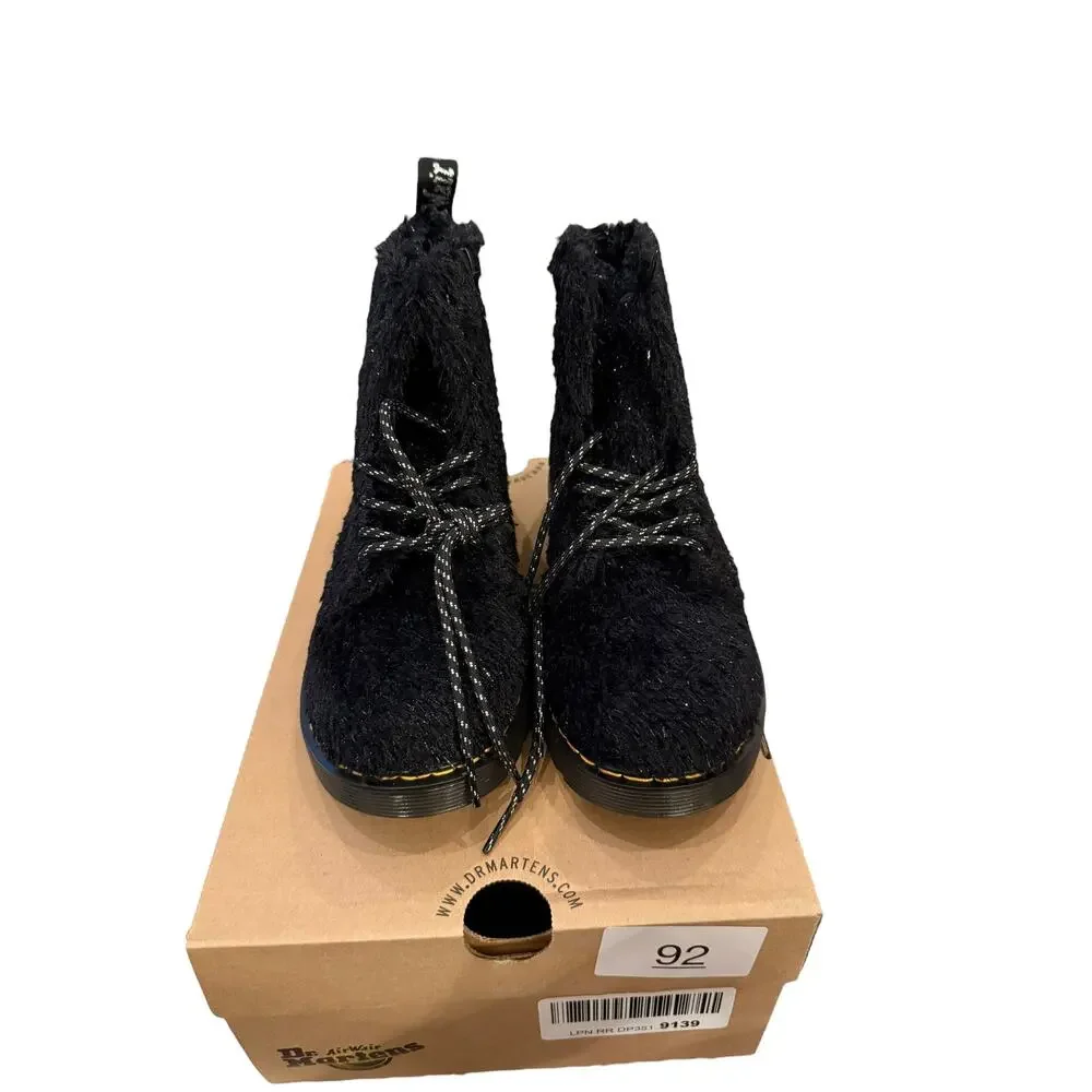 Dr. Martens Girls Junior Black Tinsel Fur 1460 Pascal Lace Up Boots Size 4 M